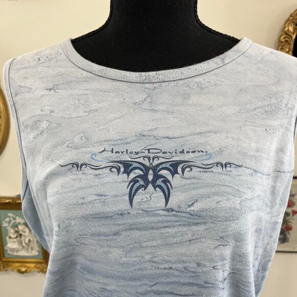 Vintage Y2K Harley-Davidson Blue Marble Tank Top biker size XL - Picture 2 of 5